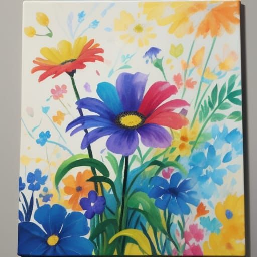 Impressionist Garden: Clock and Flower in Vibrant Gouache