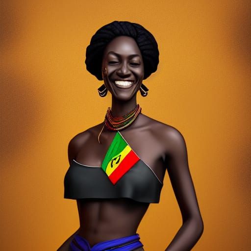 Smiling African Woman with Flag in Detailed Digital Painting