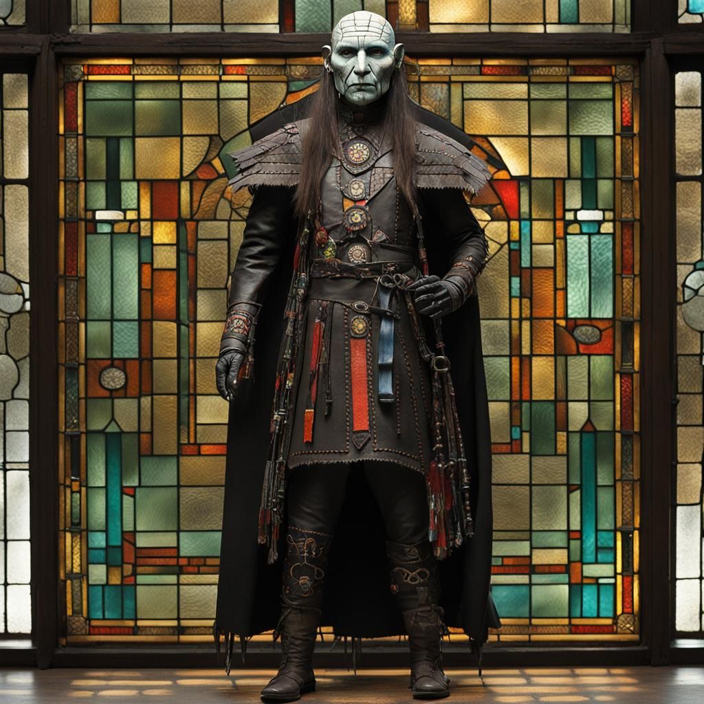 Native American Pinhead in Stained Glass Frame