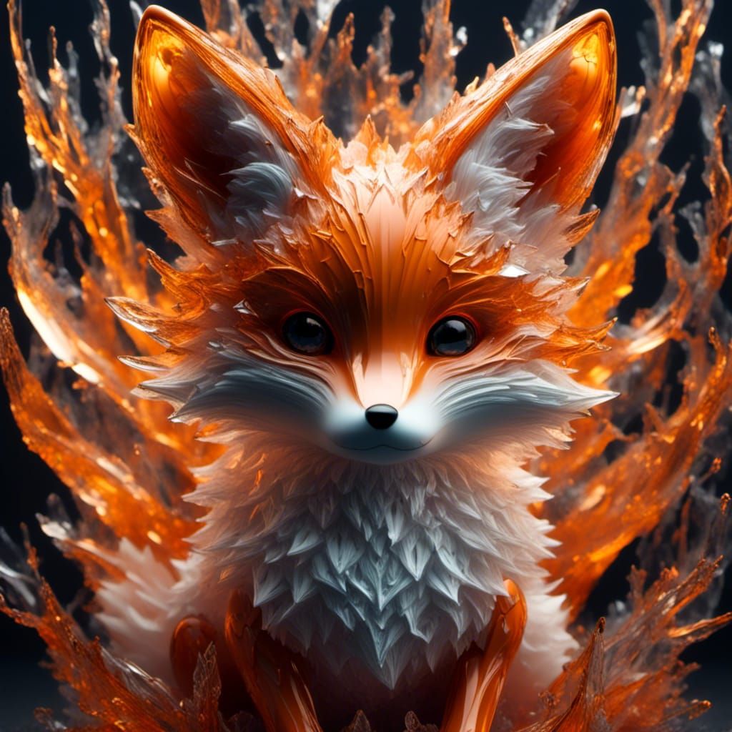 Orange Crystal Fox Chibi in 8k Resolution