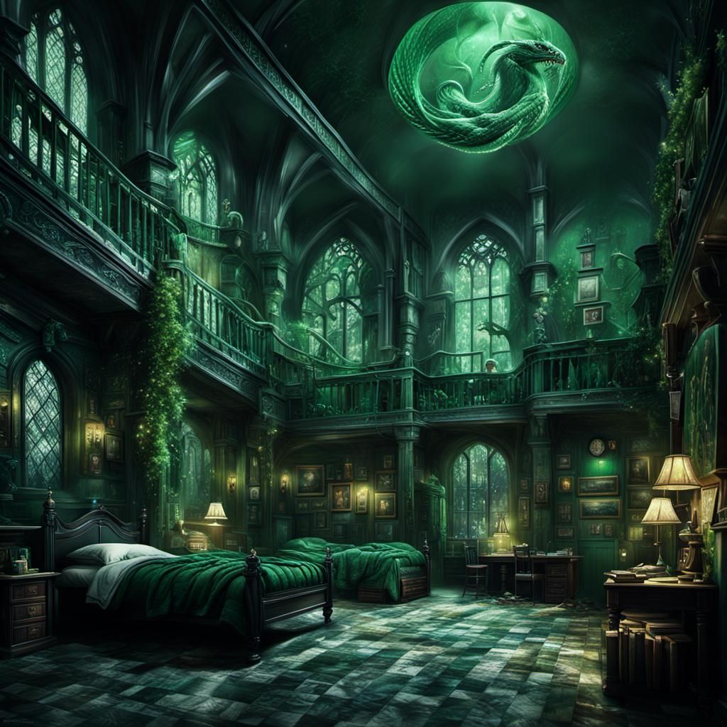 Dramatic Slytherin Dormitory Digital Matte Painting