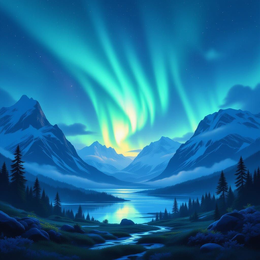 Ethereal Aurora Borealis Fantasy Landscape