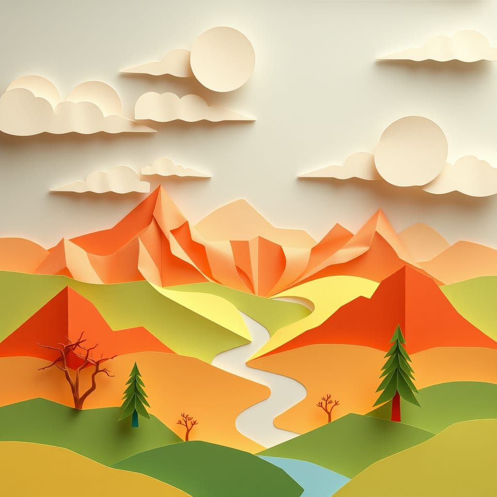 Abstract Kirigami Landscape Art
