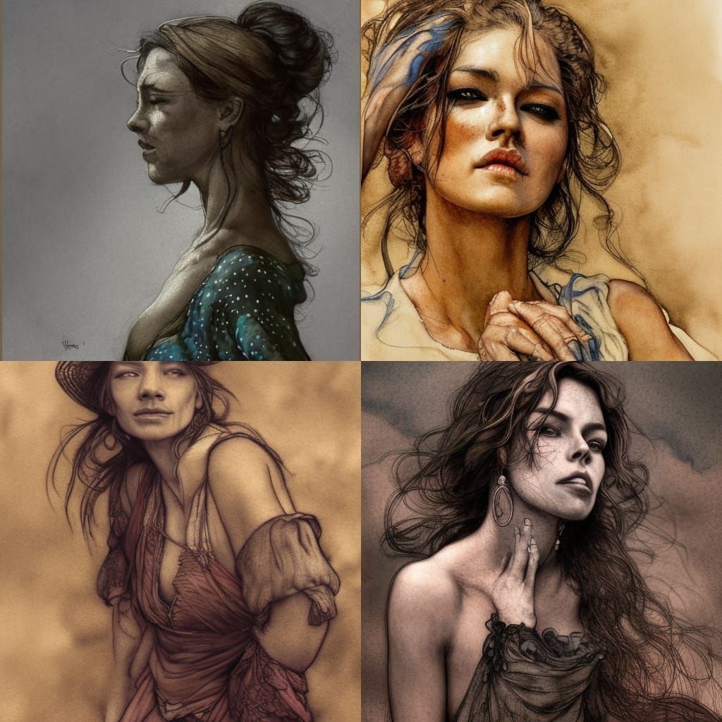 Woman Posing: Watercolor Illustration in Triadic Colors