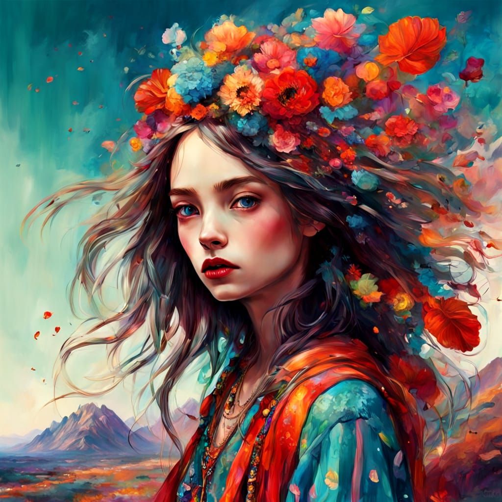 Whimsical Cartoon Character in Dreamlike Landscape