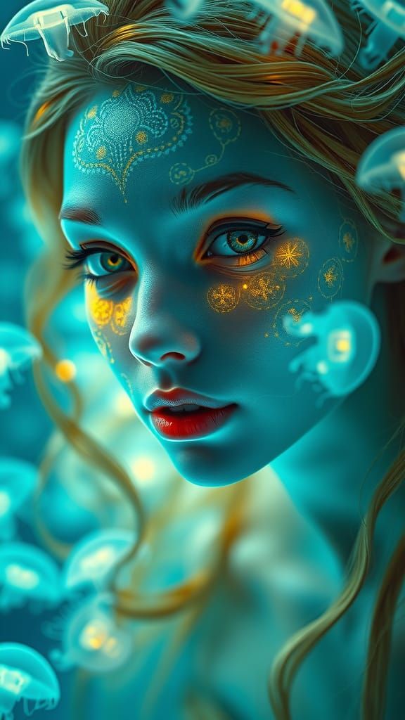 Ethereal Mermaid Portrait in Bioluminescent Dreamscapes