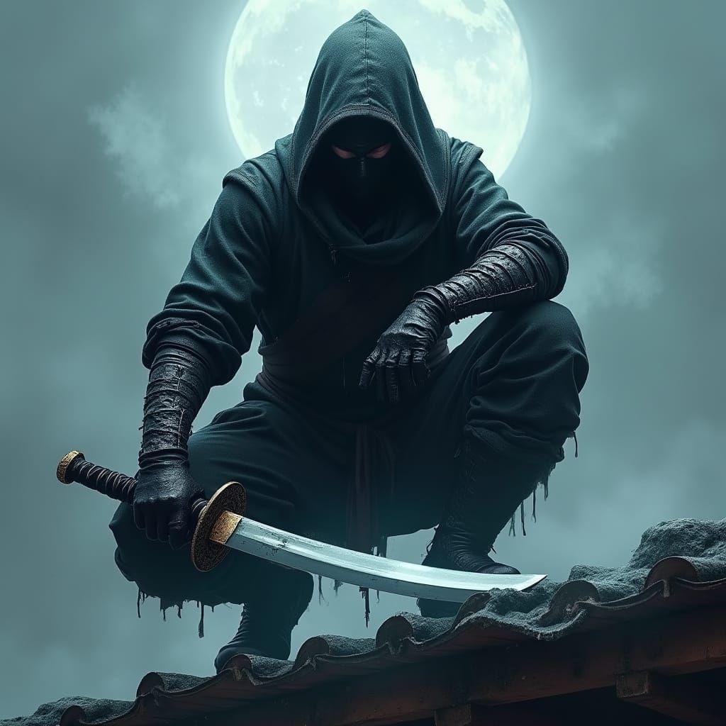 Stealthy Ninja Assassin in Dark, Mottled Armor