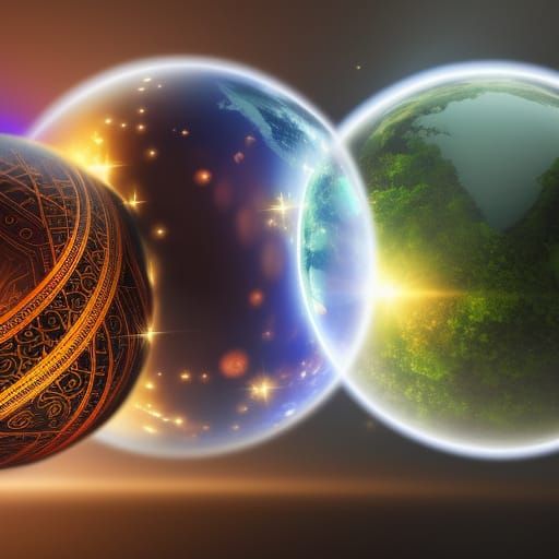 Magical Glass Orbs in Mystical Landscape as Impasto