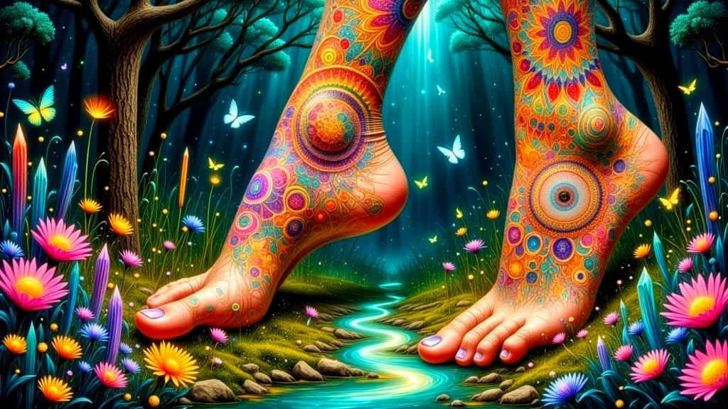 Psychedelic Garden with Blooming Feet in Art Nouveau