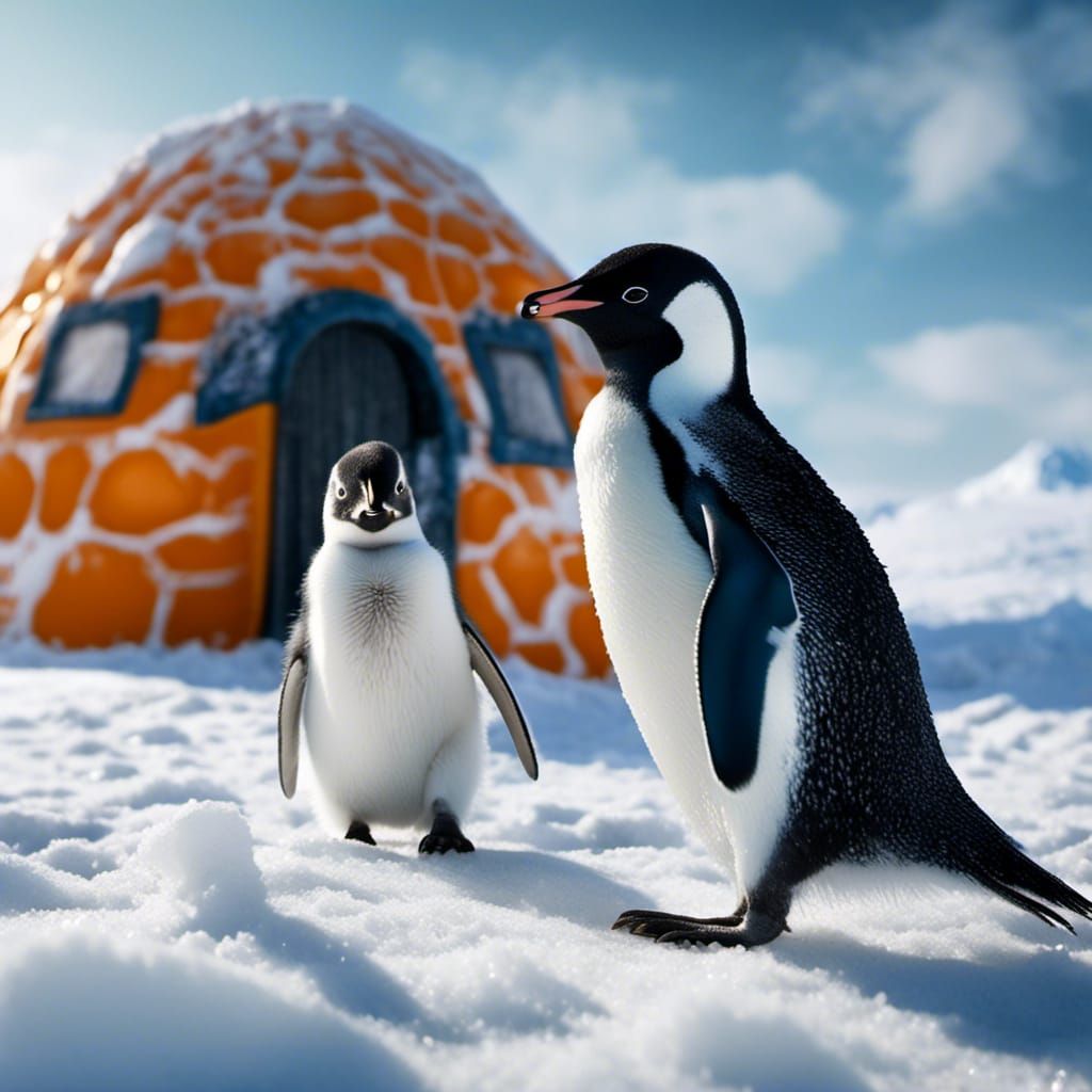 Hyperrealistic Penguin Waddling in Snowy Antarctica