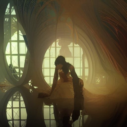 Interconnected Reflections: Hyperdetailed Art Nouveau Concep...