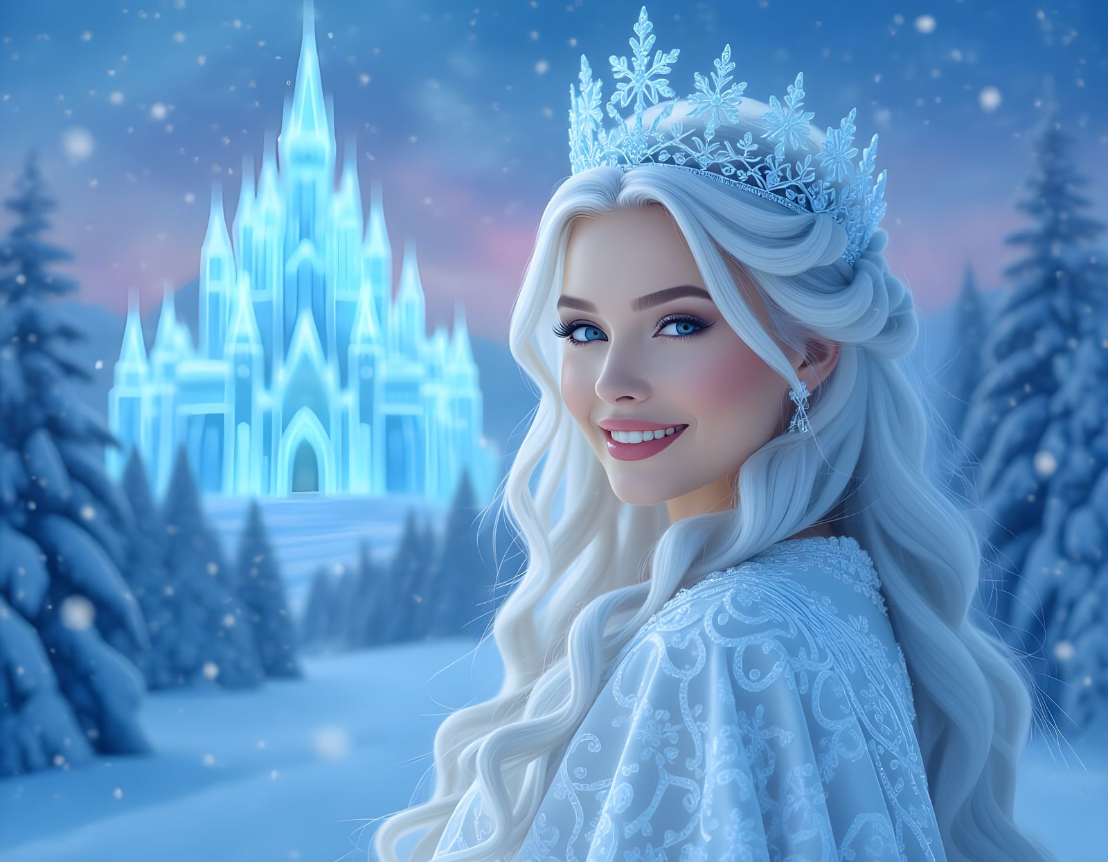 Snow Queen in Winter Landscape