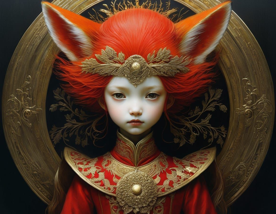 Detailed Red Fox Portrait in Whimsical Art Style