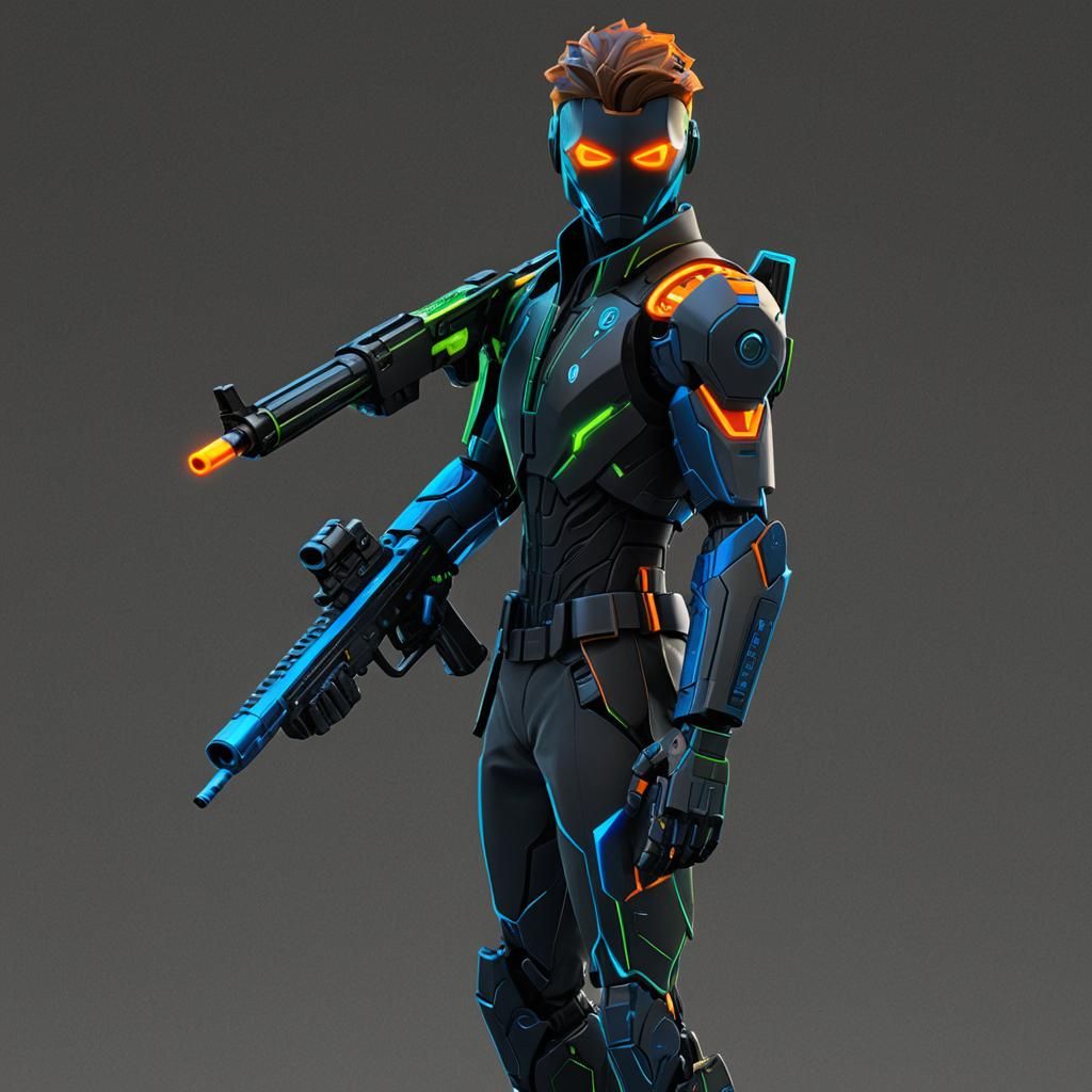Futuristic Roblox Agent with Gun in Neon Lighting