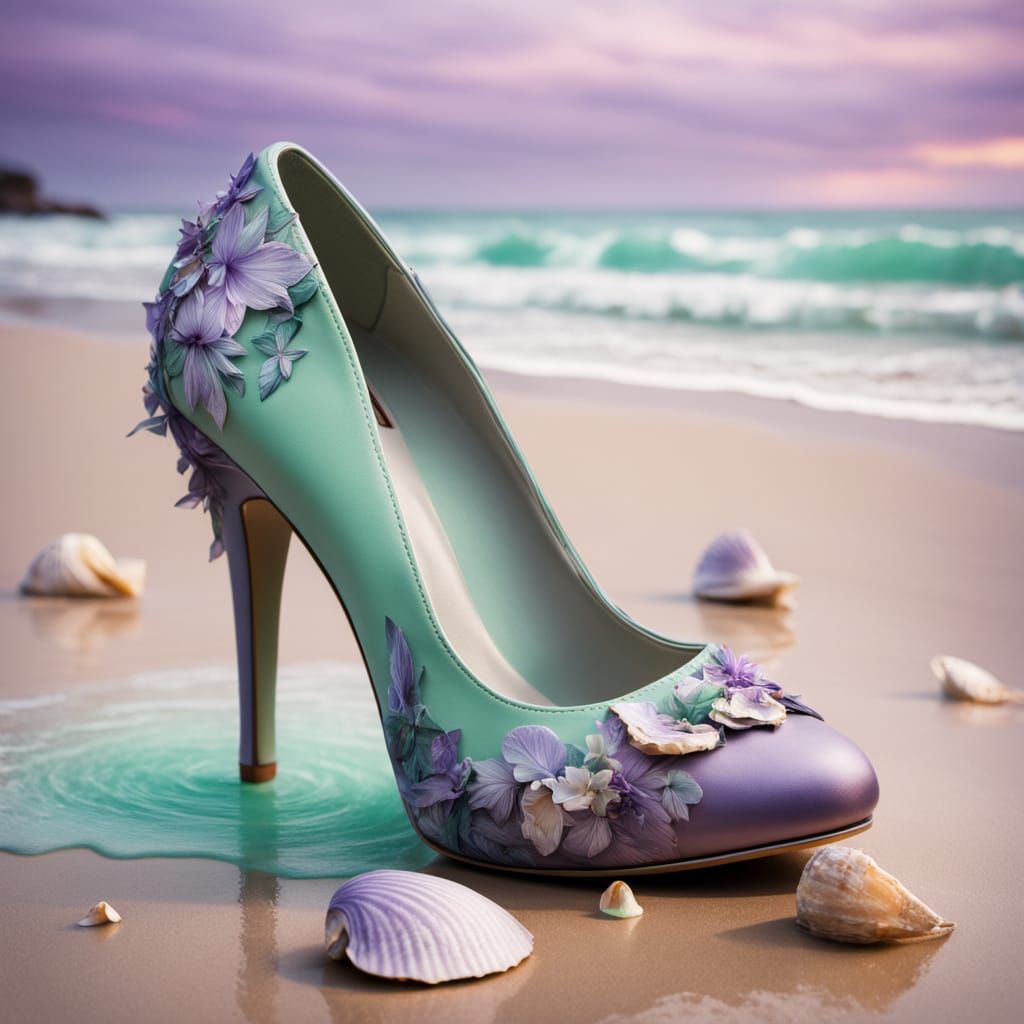 Ethereal Beach Shoe in Vibrant Street Art Style