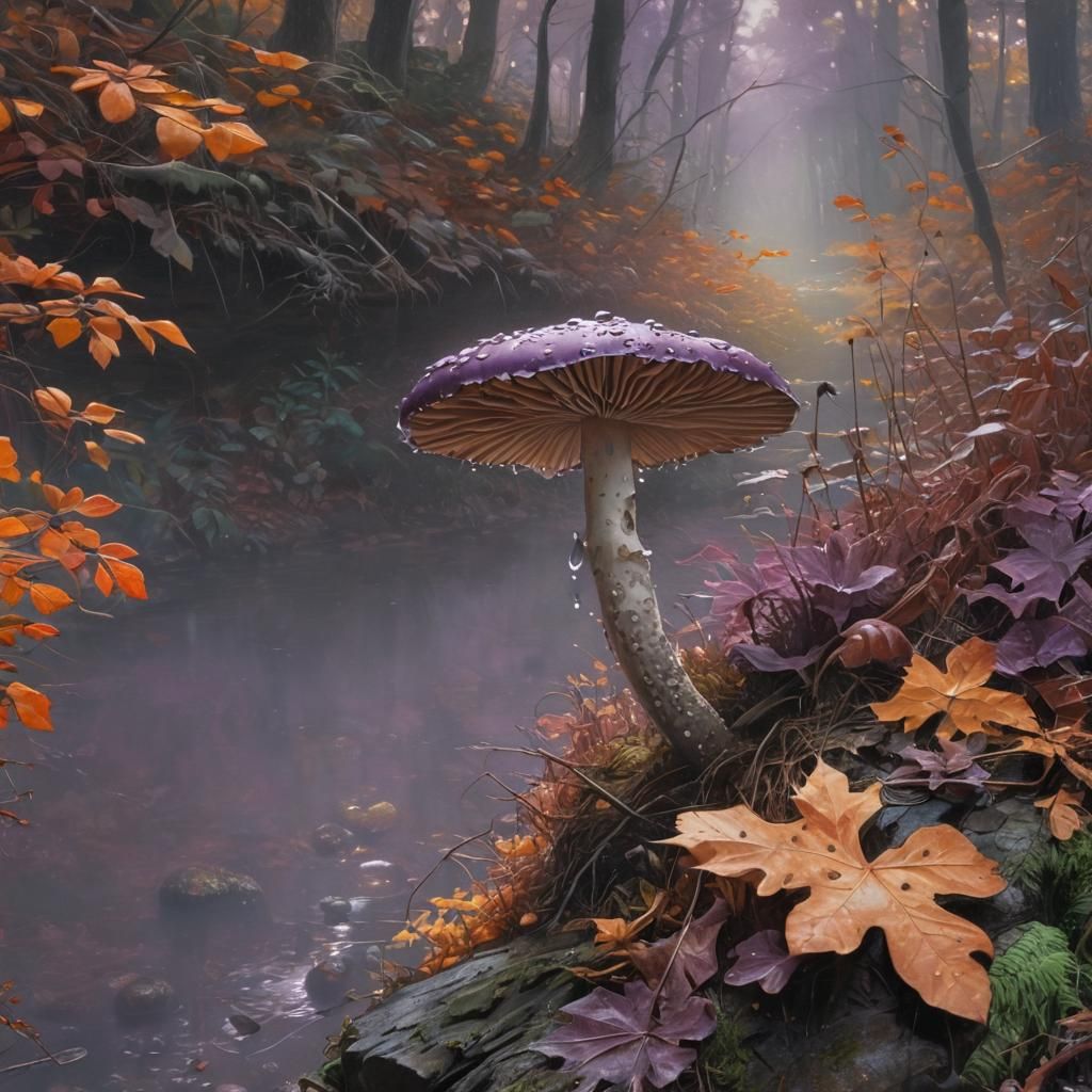 A  gorgeous wet amethyst mushroom on the edge of the forest ...