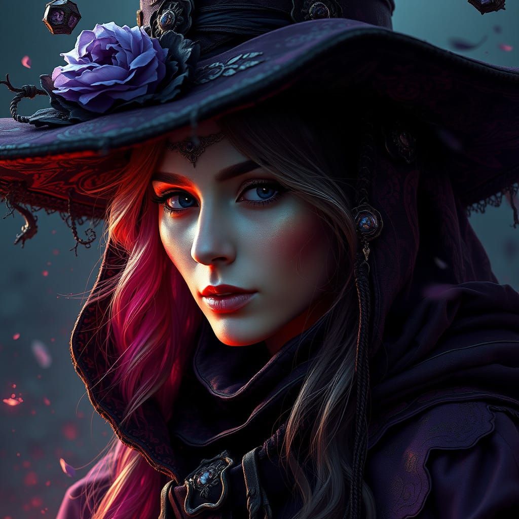 Ethereal Victorian Sorceress in Lavish Tapestry Cloak