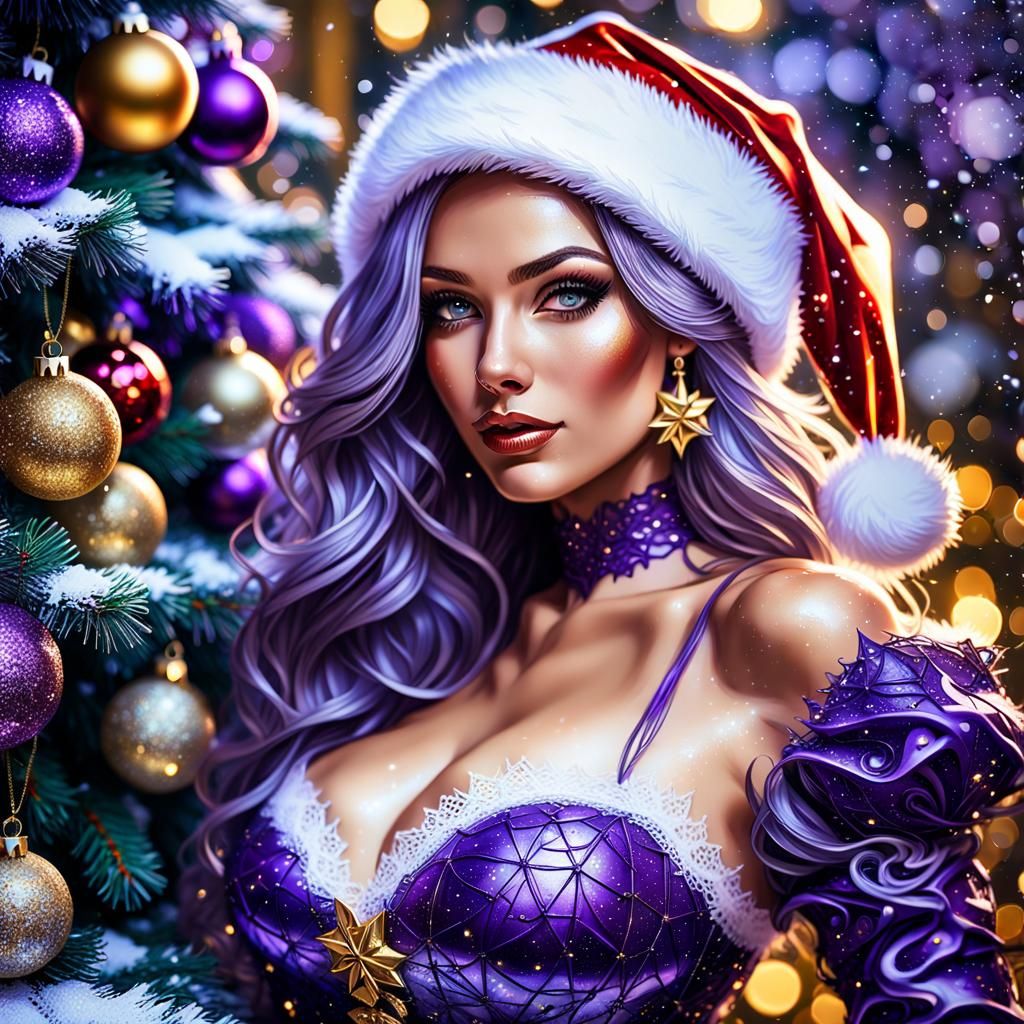 Christmas Beauty in Purple Latex: Hyperdetailed Portrait