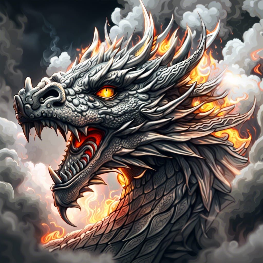 Cloud Dragon Face in Ethereal Pencil Sketch