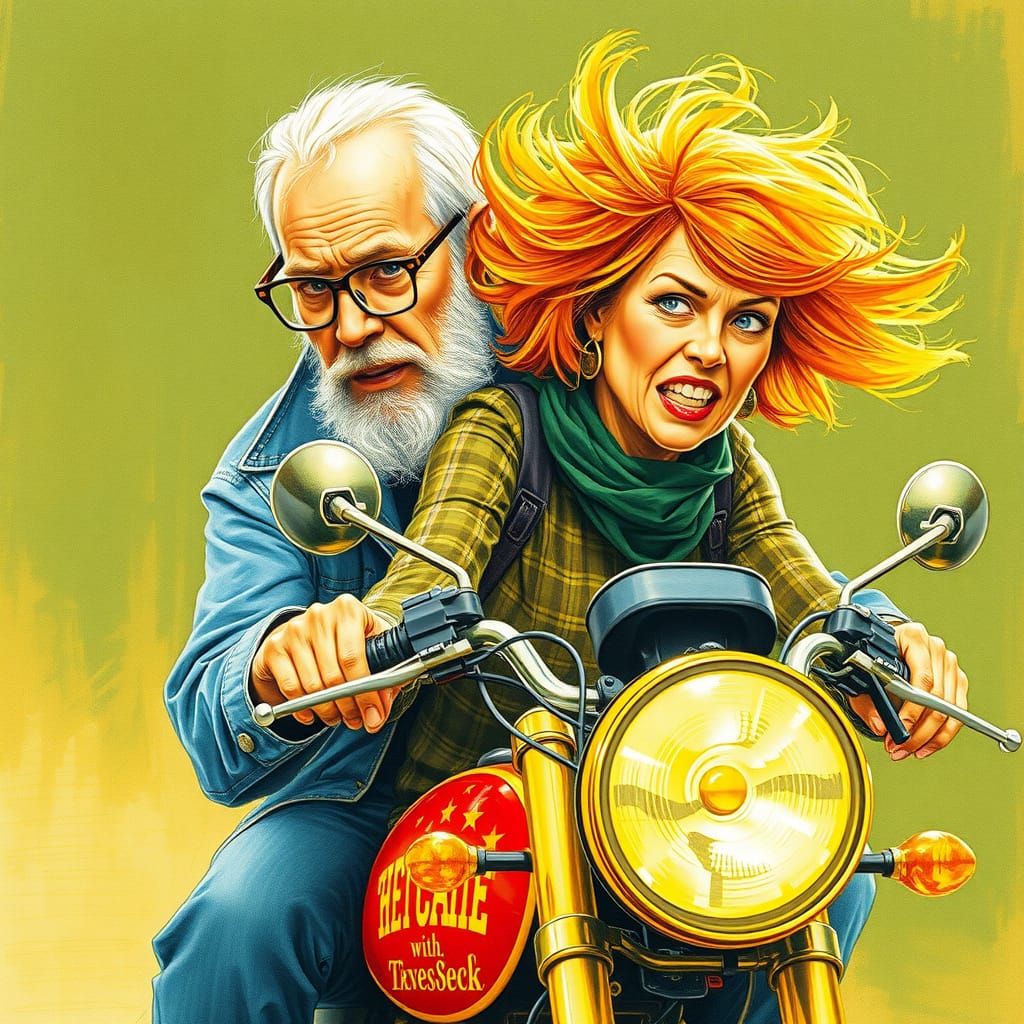 Vibrant Portrait of a Motorbike Duo in Action