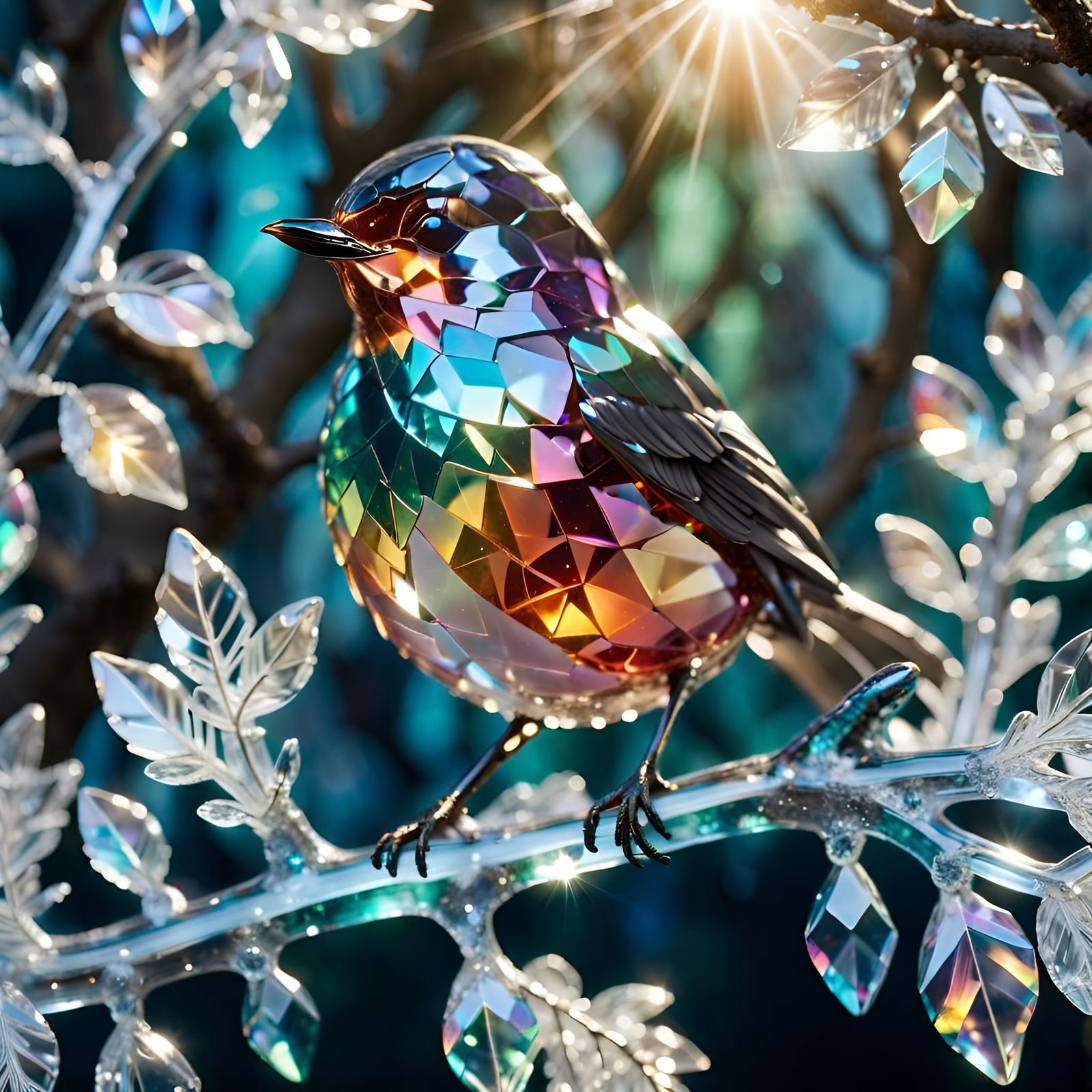 Gemstone Bird on a Crystal Branch