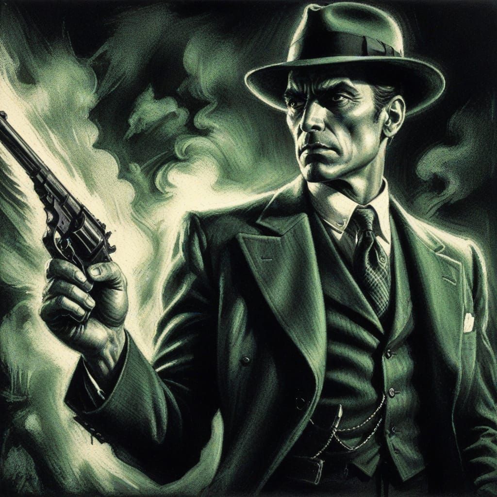 Legendary Green Crimefighter in Charcoal Chiaroscuro