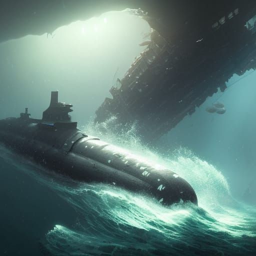 Submarine Discovery in Mariana Trench: Dark Fantasy Art