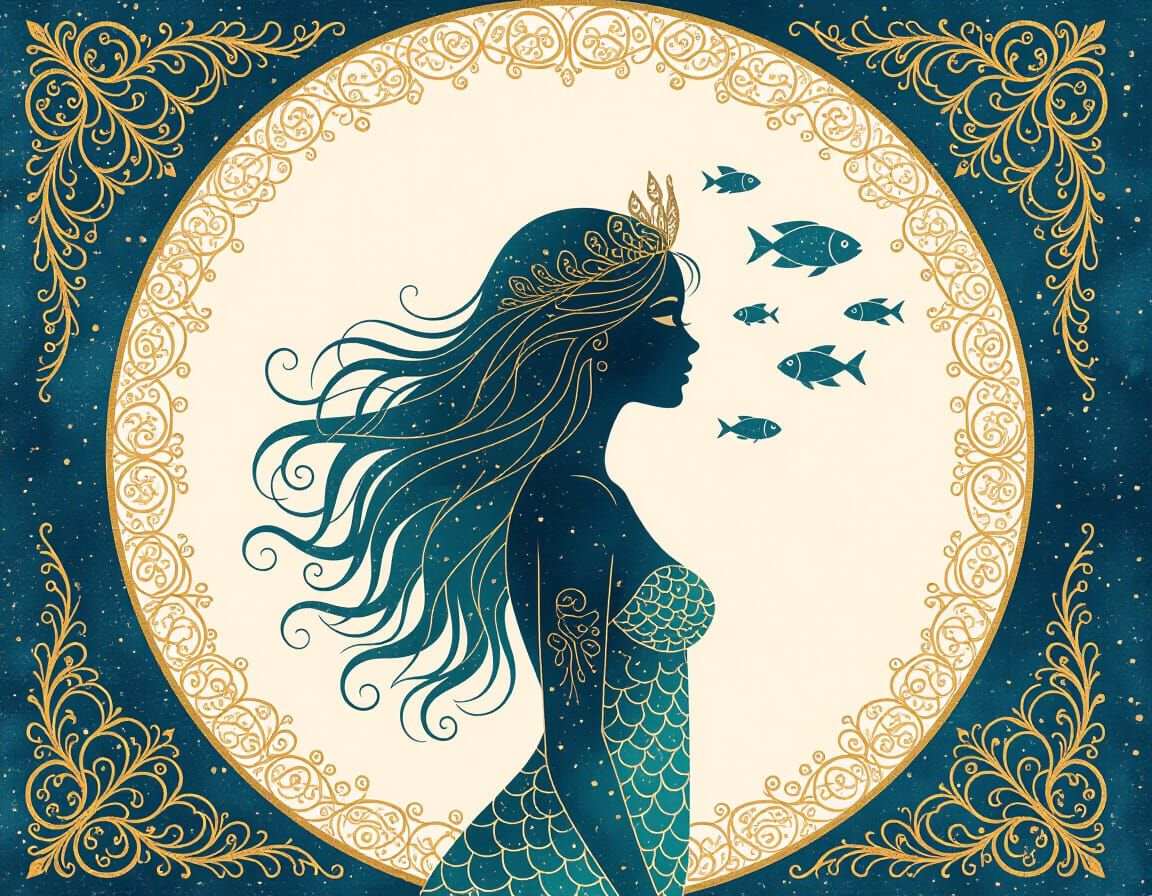 Mermaid Silhouette in Coral Reef: Double Exposure Art