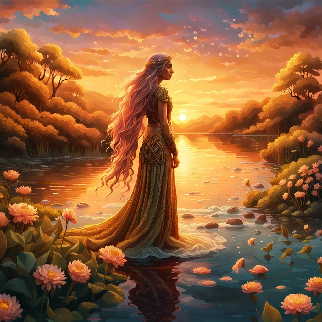 Celtic Goddess Sequana at Riverbank in Digital Art