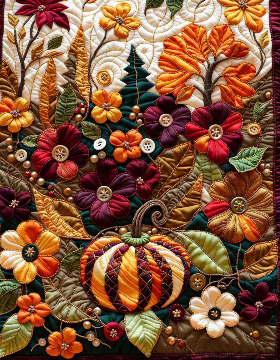 Enchanted Autumn Gourd Quilt Art
