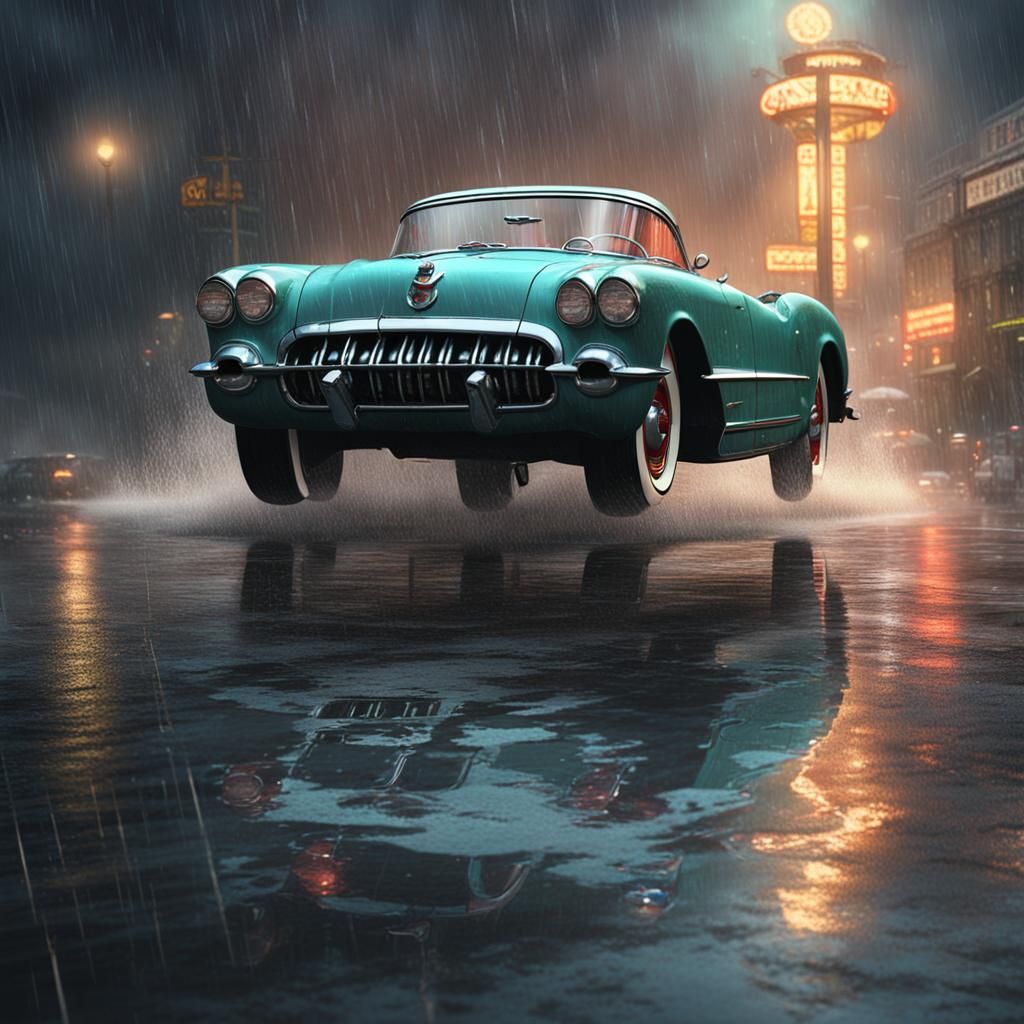 Frankenstein Drives a '53 Corvette in the Rain