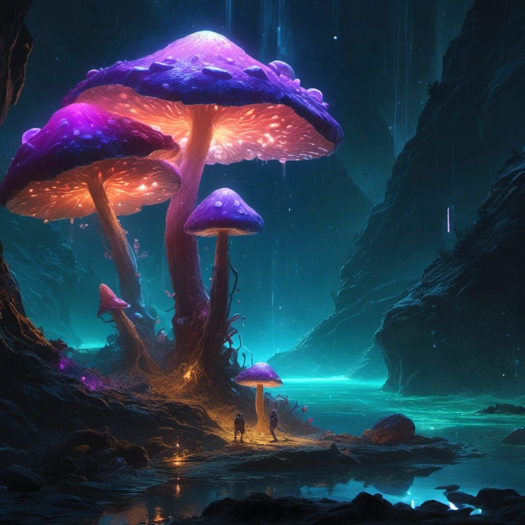 Bioluminescent Underdark Scene in Dark Fantasy Style