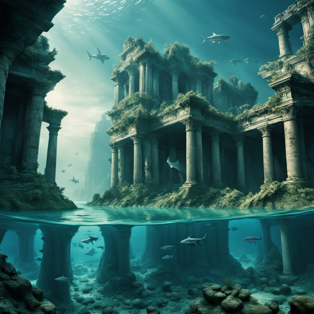 Crumbling Atlantis Ruins Underwater