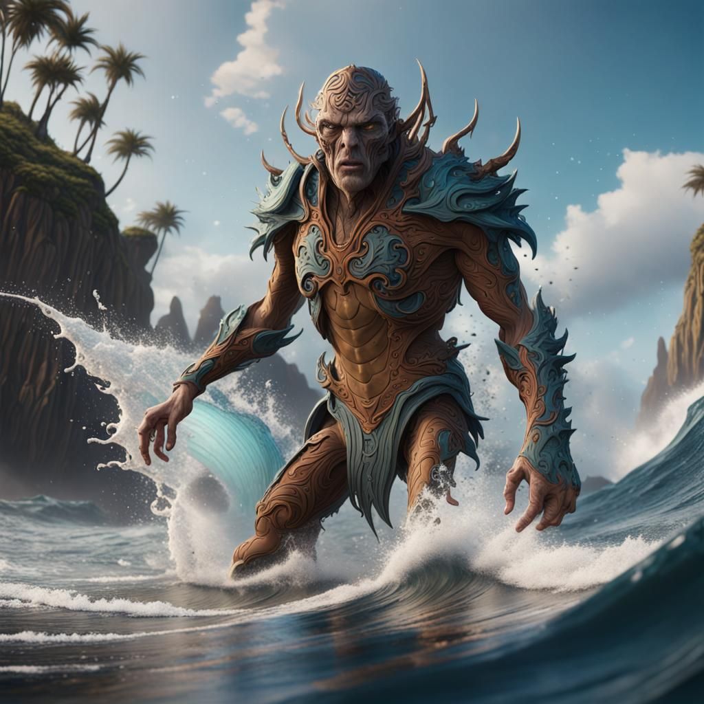 Surfer on a Wave: Detailed Fantasy Concept Art
