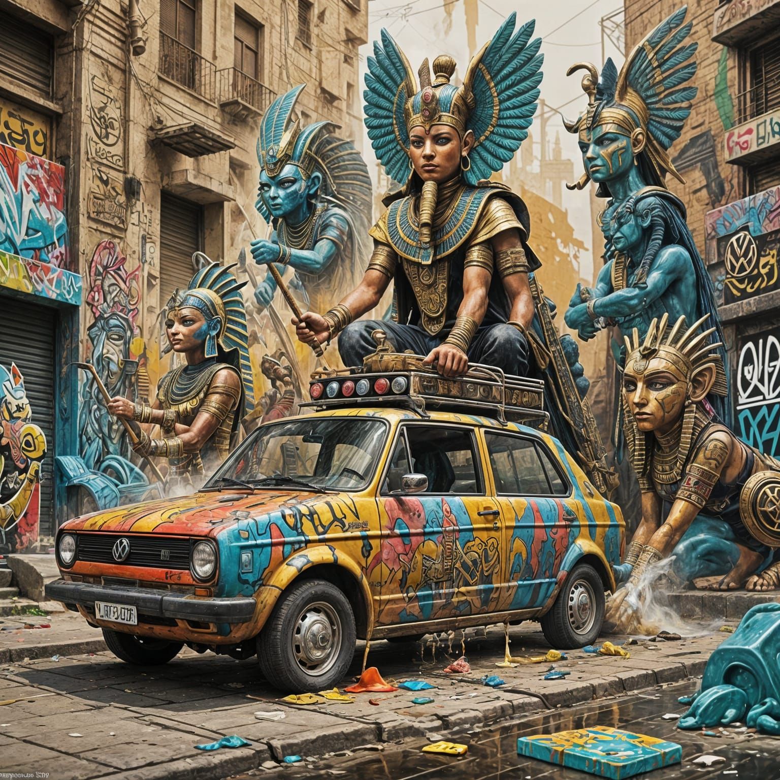 Egyptian Gods Cruise in Graffiti-Style VW Golf