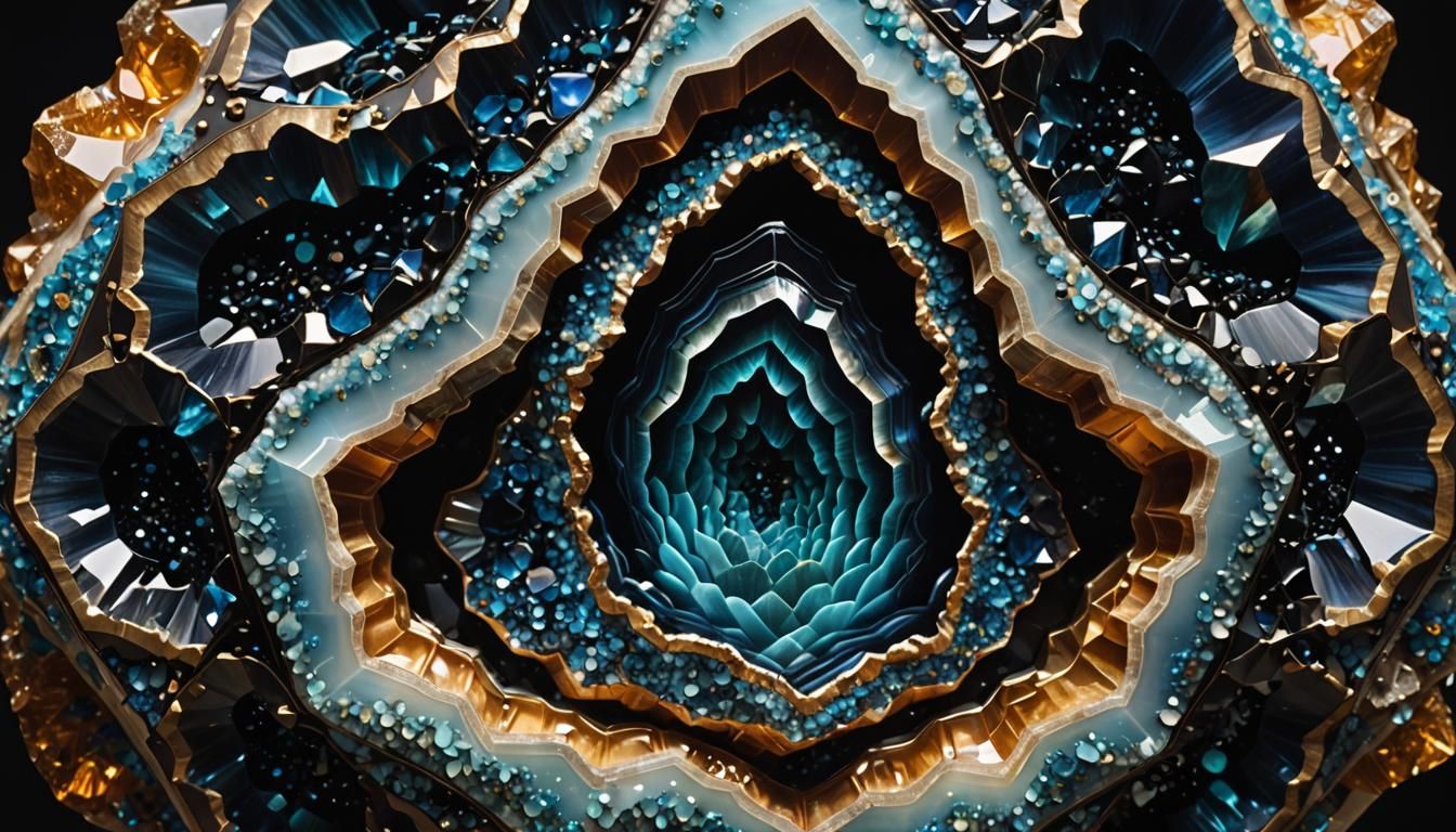 Opalescent Geode Sculpture with Ceramic Flowers