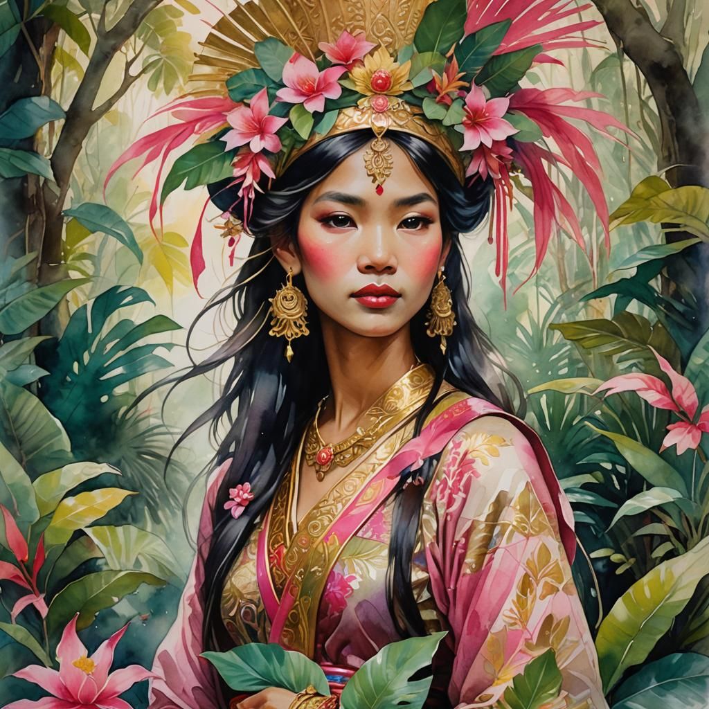Thai Goddess in Vibrant Jungle Paradise