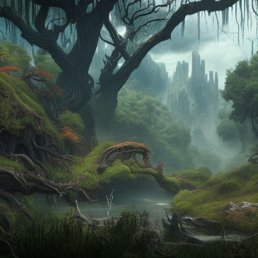 Fantastical Fangorn Forest: Detailed Matte Painting