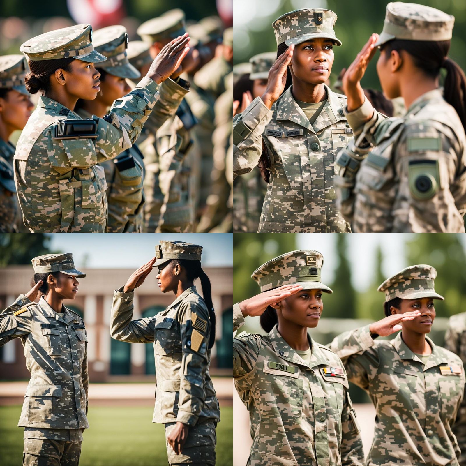 Female Army Sergeant Saluting Soldier in Professional Photo