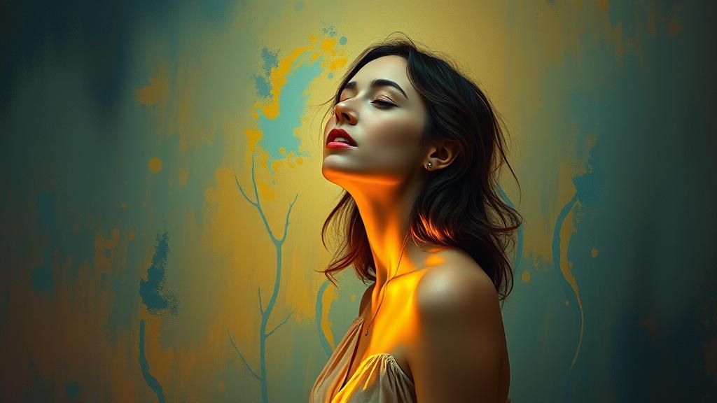 Melting Woman in Dreamlike Neo-Impressionist Landscape