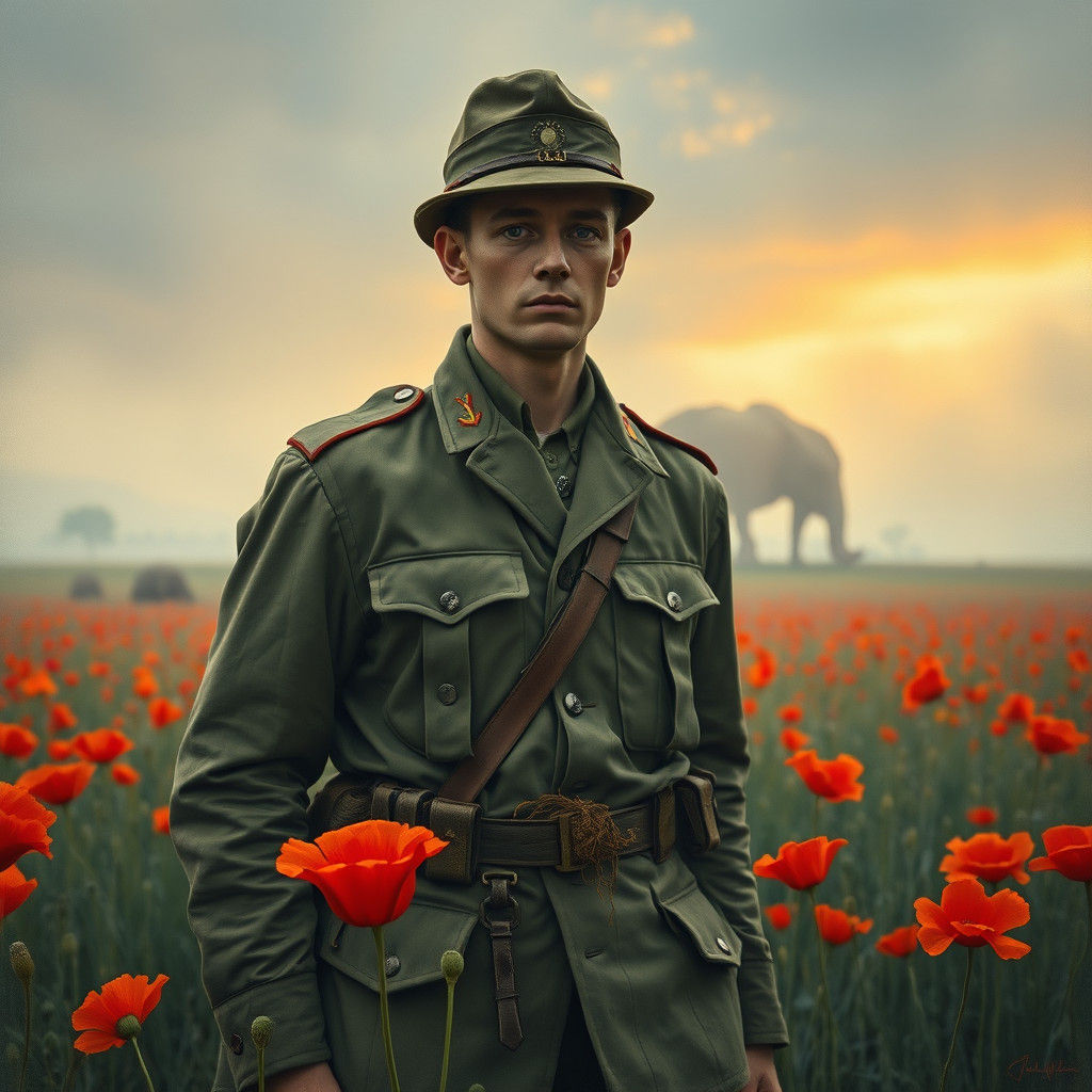 ANZAC Soldier in Poppy Field at Dawn