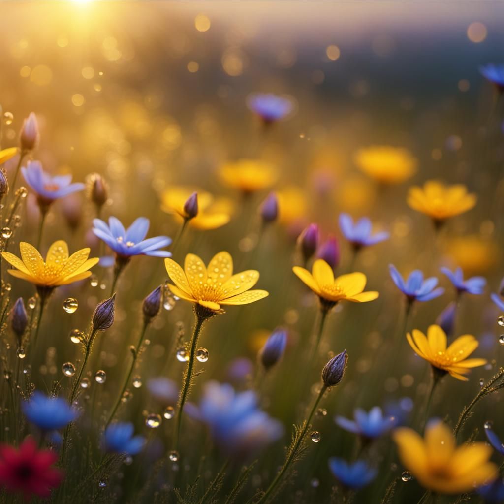 Golden Wildflower Wallpaper in Matte Painting Style