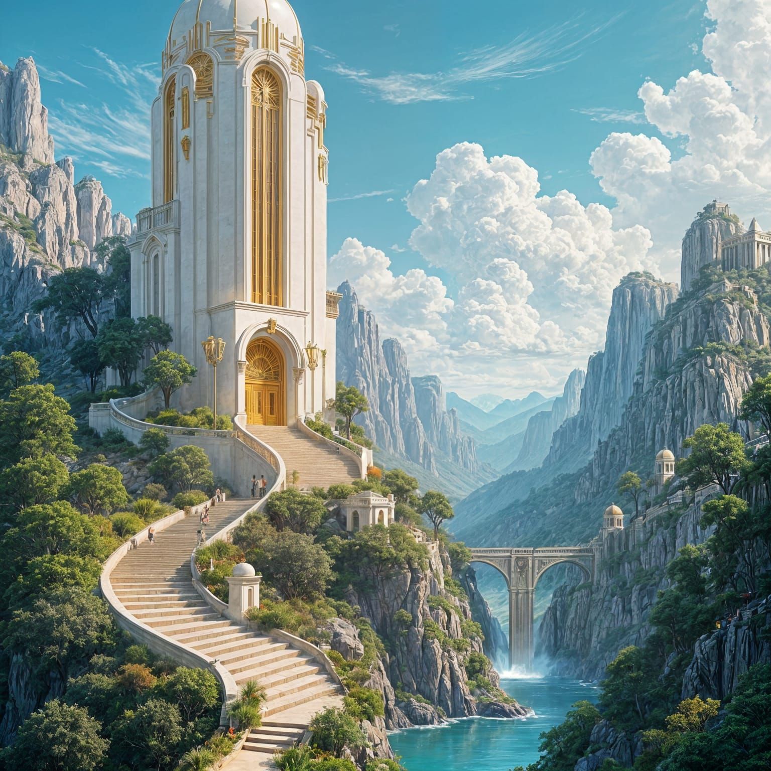 Opalescent Wizard's Tower in Art Deco Style