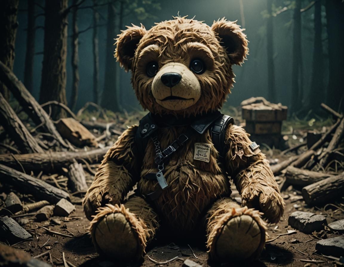 Nightmarish Teddy Bear in Cinematic Style