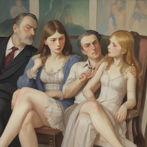 Figures Opening Bank Account in Art Nouveau Style