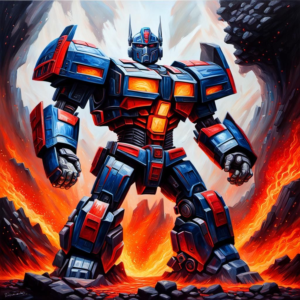 Volcanic Optimus Prime in Oil Painting Style