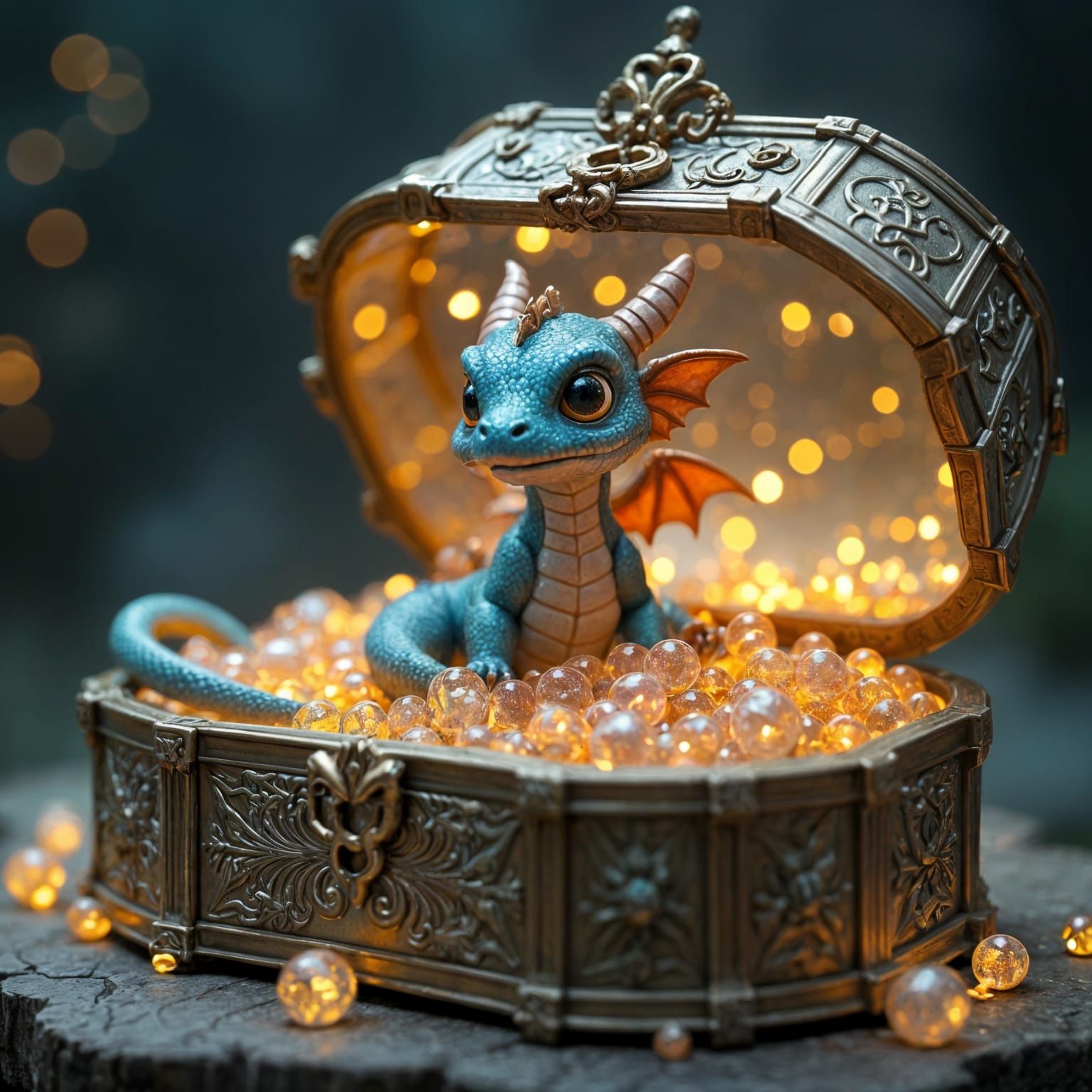 Miniature Dragon in Glowing Jewelry Box