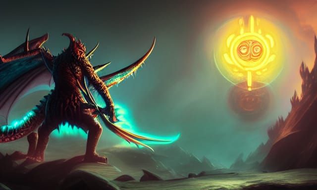 Anime Dragonborn with Glowing Eyes in Colorful Concept Art