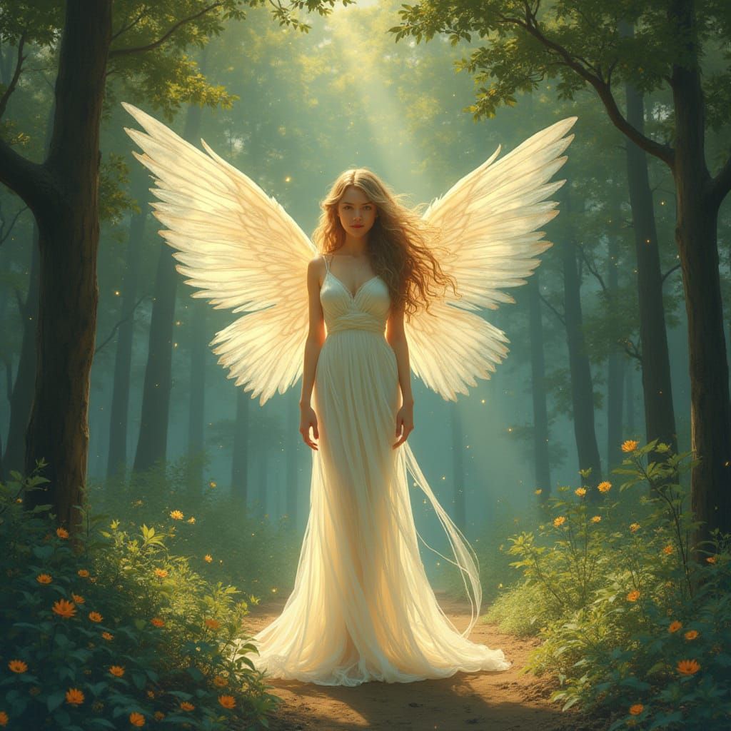 Ethereal Angel in Enchanted Forest