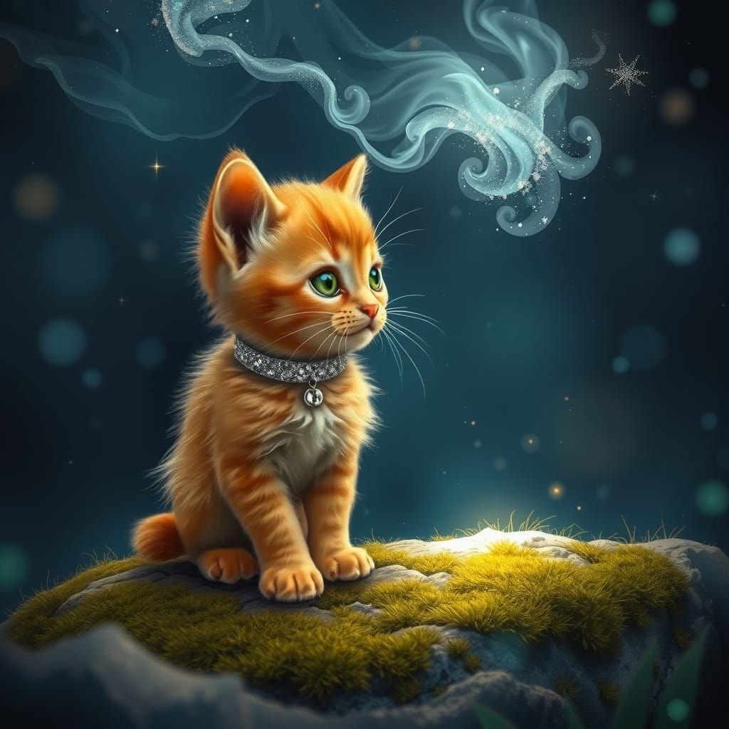 Ginger Kitten's Tender Goodbye Under Starry Sky